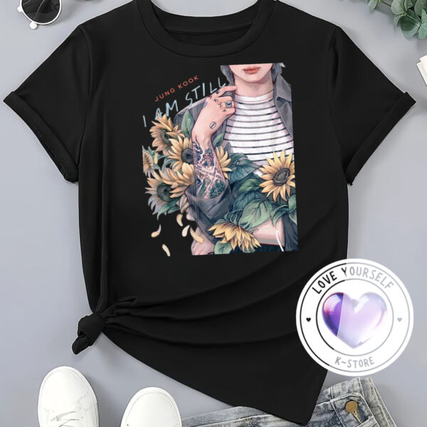 Polera Negra Jung Kook cuadro Flores