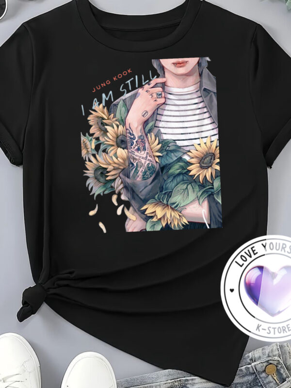 Polera Negra Jung Kook cuadro Flores