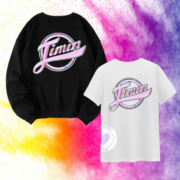 JIMIN AMBOS POLERON NEGRO SG SC POLERA BLANCA LETRAS JIMIN