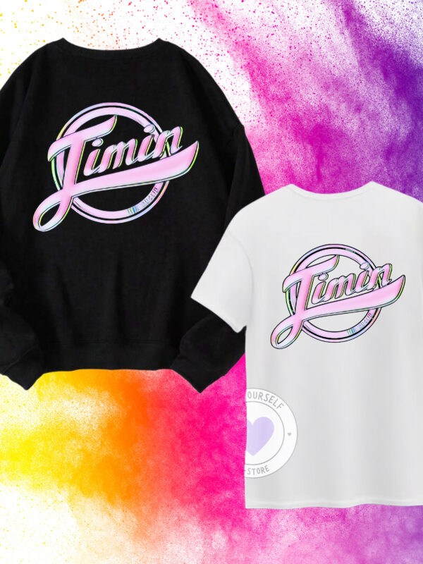 JIMIN AMBOS POLERON NEGRO SG SC POLERA BLANCA LETRAS JIMIN