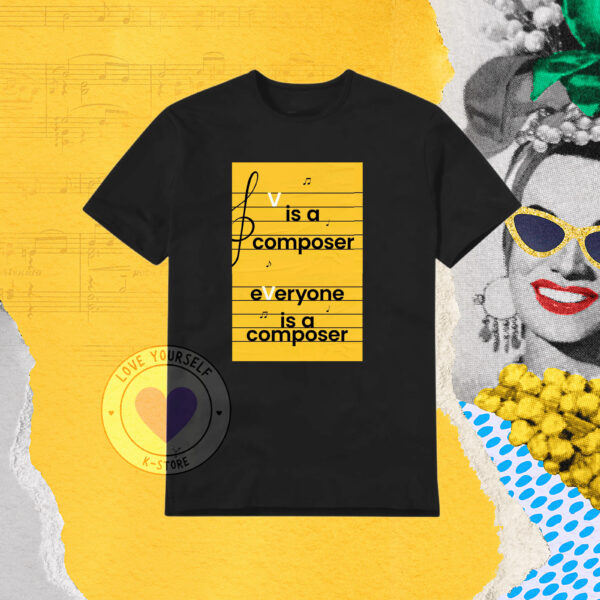 V LETRAS COMPOSER CUADRO AMARILLO POLERA NEGRA